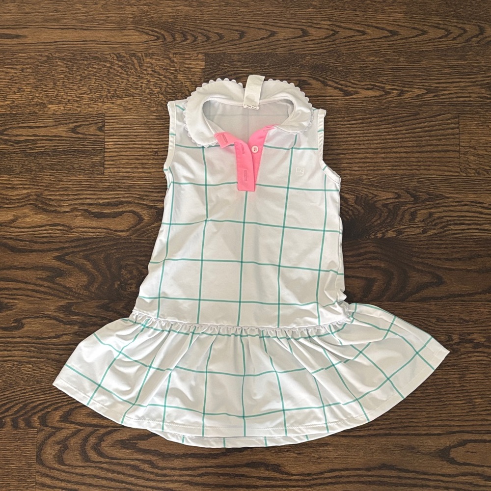 White sleeveless tennis Dress with Pink and Green Details